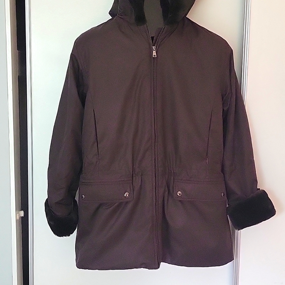 Womans winter snowcoat all weather warm windproof brown lined sz small